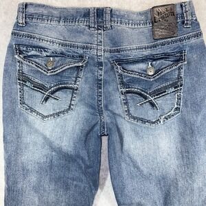 Axe & Crown Jeans Men's 33x32 Straight Blue Thick Stitch Flap Pockets Outlaw